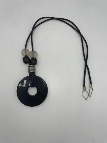Black Natural Stone Circle Pendant Necklace