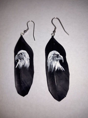 Painted Eagle Black Feather earrings