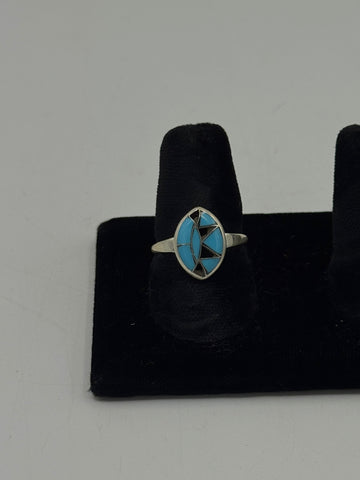 Silver Ring With Turquoise and Black Oval (Smaller)