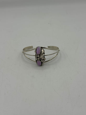 Silver Bracelet with Pink Stones