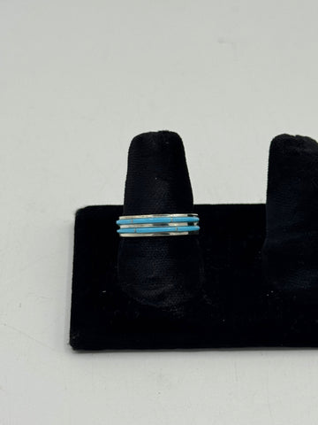 Silver Ring With Two Thin Turquoise Line Pieces