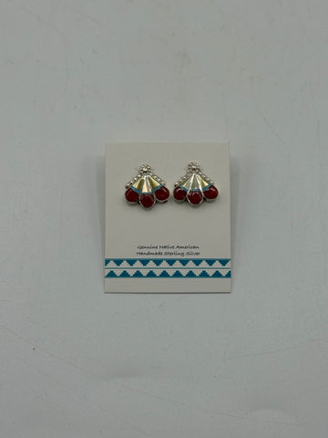 Silver Earrings with White and Red Stone