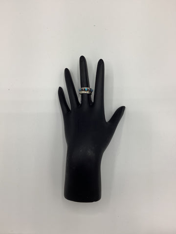 Silver Ring with Striped Turquoise Stone Piece (Size 6.5)
