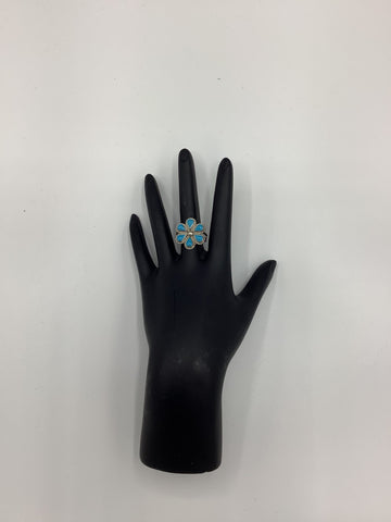 Silver Flower Ring with Turquoise (Size 9)