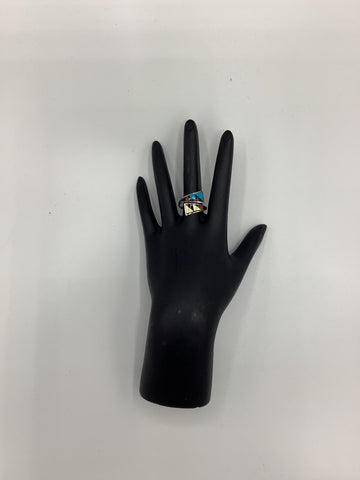 Silver Triangle Pattern Ring with Multicolor Stones (Size 9)