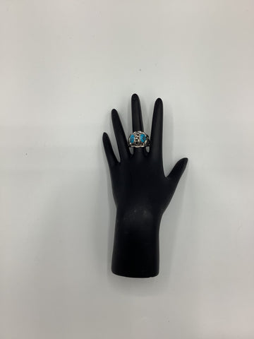 Silver Ring with 2 Turquoise Stones (Size 11)