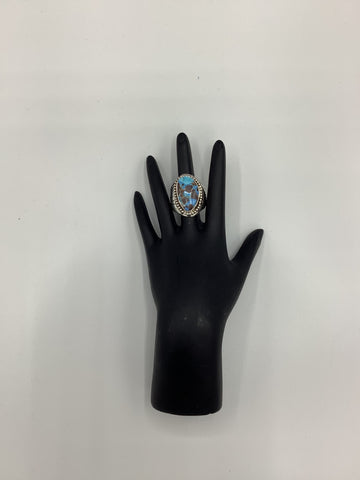 Silver Ring with a Blue Marbled Stone (Size 12)