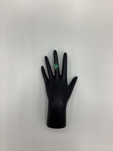 Silver Oval Ring with Green Stone (Size 4.5)
