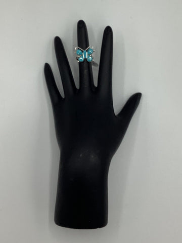 Silver Butterfly Ring with Turquoise (Size 4.5)