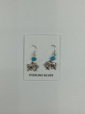 Silver Bison Earrings with Turquoise Stone