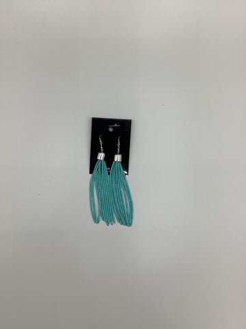 Silver Dangle Turquoise Beaded Earrings