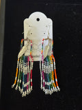 Beaded Earrings (Long Dangle Rainbow with Feathers) - Hector Ibarra and Family