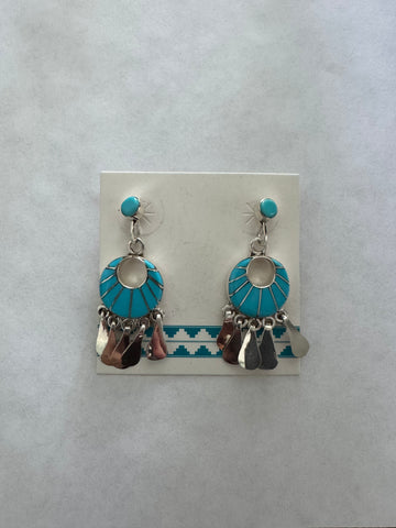 Silver Dangle Earrings with Turquoise (Metal Tassels)