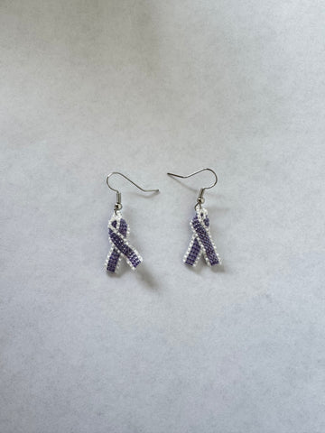 Purple Ribbon Beaded Earrings