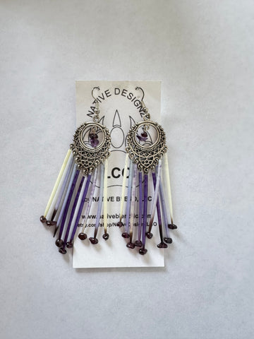 Purple Quill Dangle Earrings (Stone ends)