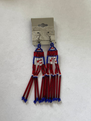 Red, Blue and White Beaded Earrings