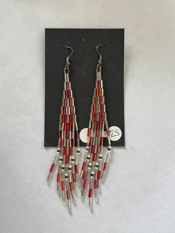Silver, Pink and Orange Beaded Earrings