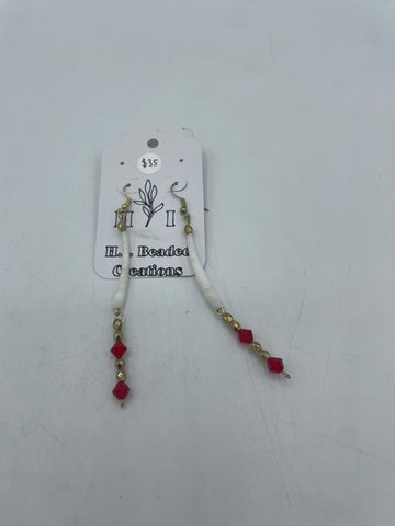 Beaded Earrings (Long Dangle Red and White) - Hector Ibarra and Family