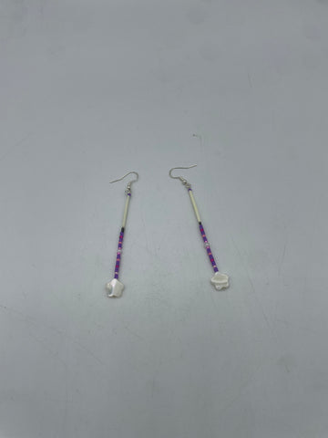 Beaded Earrings (Long Dangle Purple with Flowers) - Hector Ibarra and Family