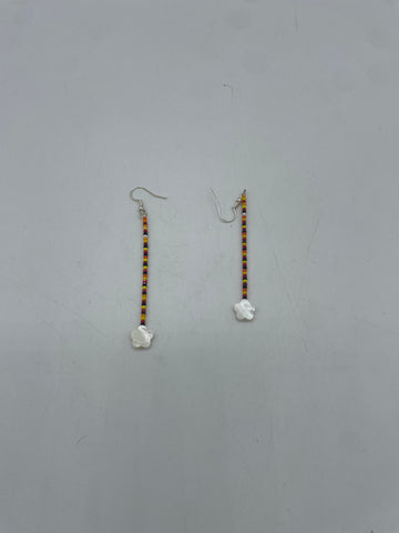 Beaded Earrings (Long Dangle Red and Yellow with Flowers) - Hector Ibarra and Family