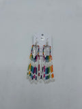 Beaded Earrings (Long Dangle Rainbow with Feathers) - Hector Ibarra and Family