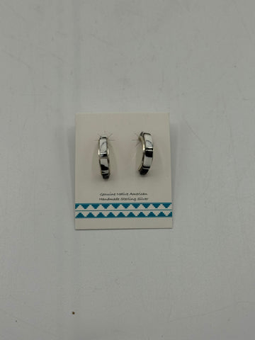 Silver Hoop Earrings with Black and White Stone