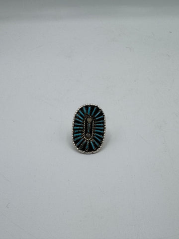 Oval Silver Ring With Turquoise Pieces