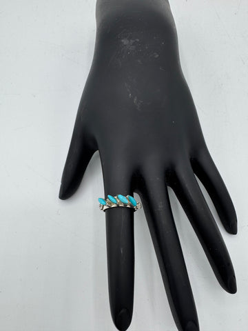 Silver Ring With Angled Turquoise Rounded Pieces