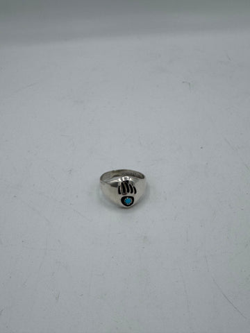 Bear Claw Silver Ring with Small Turquoise Piece