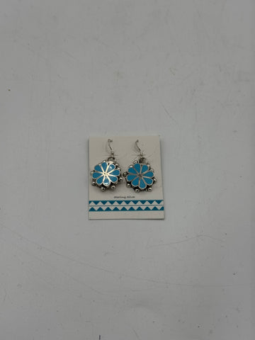 Silver Flower Earrings with Turquoise