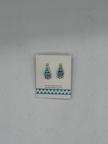 Small Silver Teardrop Earrings with Turquoise and Black