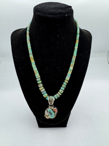 Silver and Turquoise Necklace with Feather