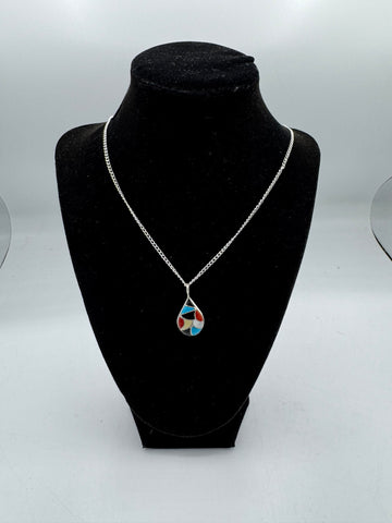 Silver Teardrop Necklace with Colorful Pendant