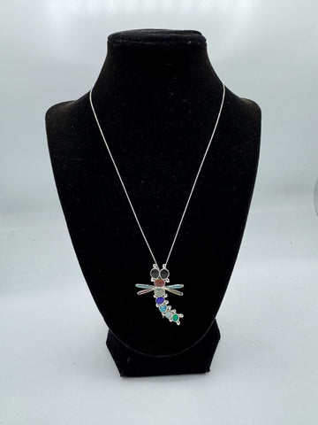 Silver Necklace with Large Colorful Dragonfly Pendant