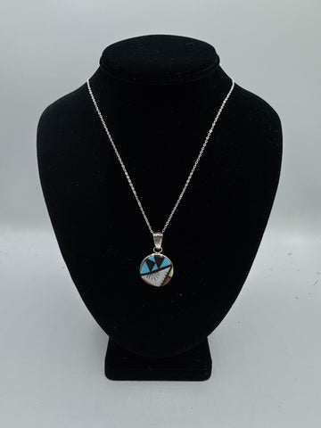 Silver Necklace with Multicolor Circle Pendant