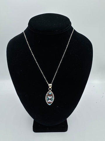 Oval Silver Pendant Necklace with Multicolors