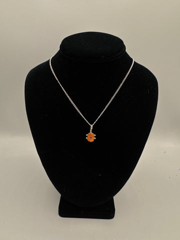 Silver Turtle Pendant Necklace (Orange)