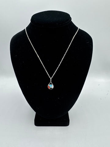 Silver Teardrop Pendant Necklace with Multicolor