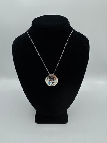 Silver Circle Pendant with Hummingbird Necklace