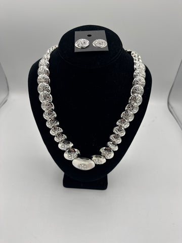 Silver Disks Necklace and Earring Set