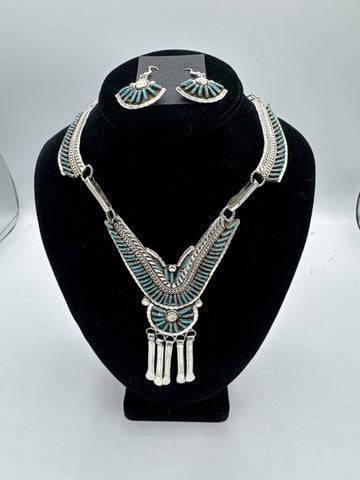 Silver and Turquoise Necklace and Earring Set