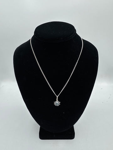 Silver Turtle Pendant Necklace (Black and White)