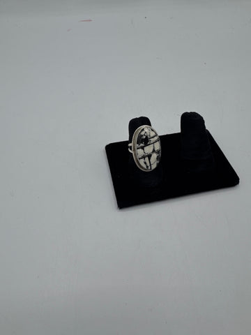 Silver Ring with Black and White Marbled Stone