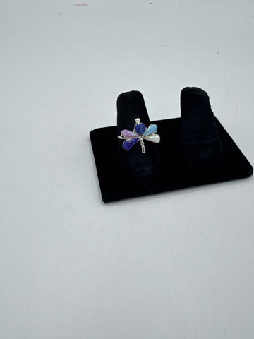 Blue and Purple Dragonfly Silver Ring