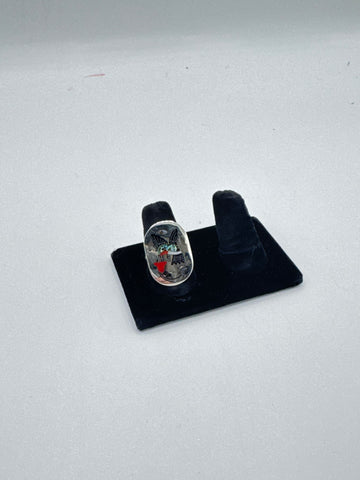 Oval Silver Ring with Hummingbird