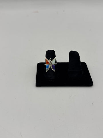 Silver Butterfly Ring with Multicolor Stones