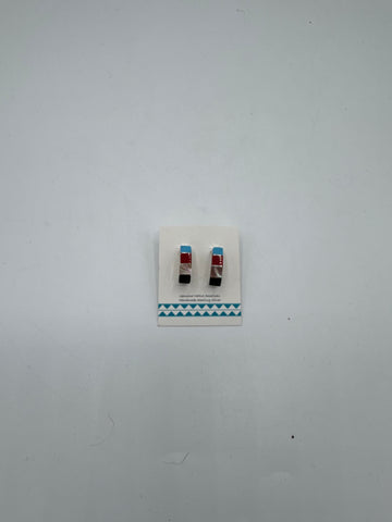 Half Hoop Silver Earrings with Turquoise, Red, Black and Opal Stone