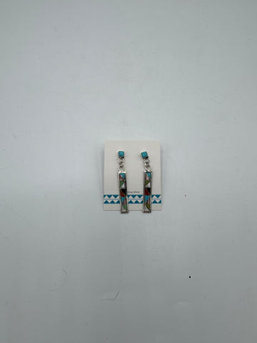 Silver Dangle Earrings with Multicolor Stones (Turquoise)