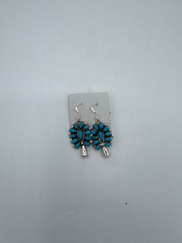 Large Silver Dangle Earrings with Turquoise Stones (Cone Shape)