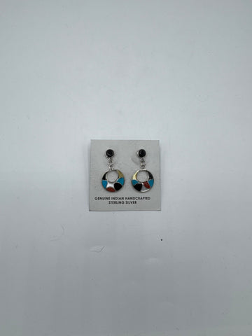 Silver Circle Dangle Earrings (Multicolor and Black Stones)